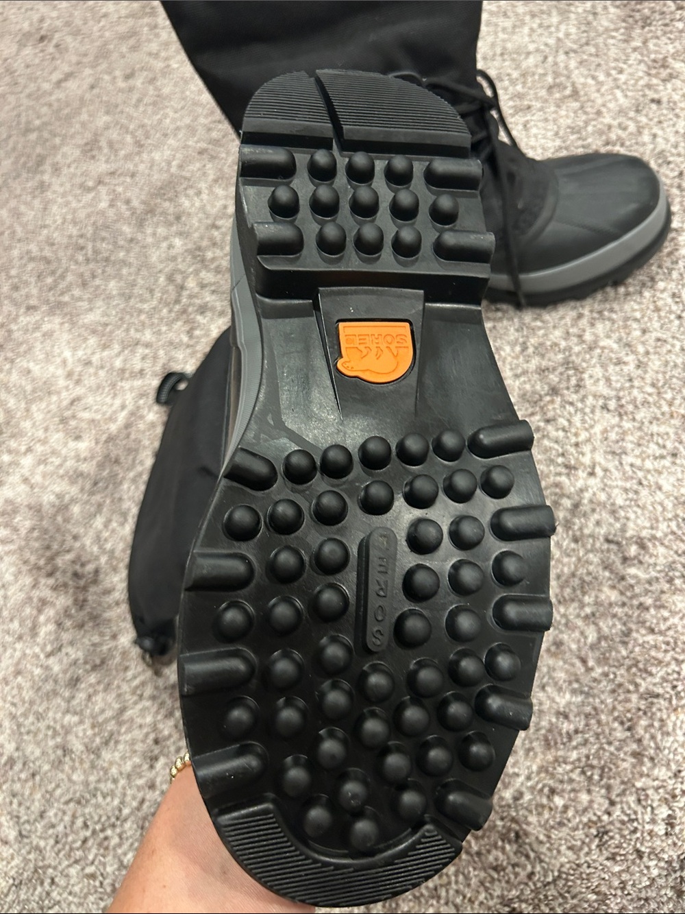 Sorel Mens Black Snow Boots with Orange Accents - Picture 4 of 8
